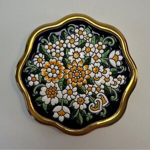 ARTECER Hand Panted Gold‎ Ceramic Decorative Plate Wall Hung Hanging Decor Daisy